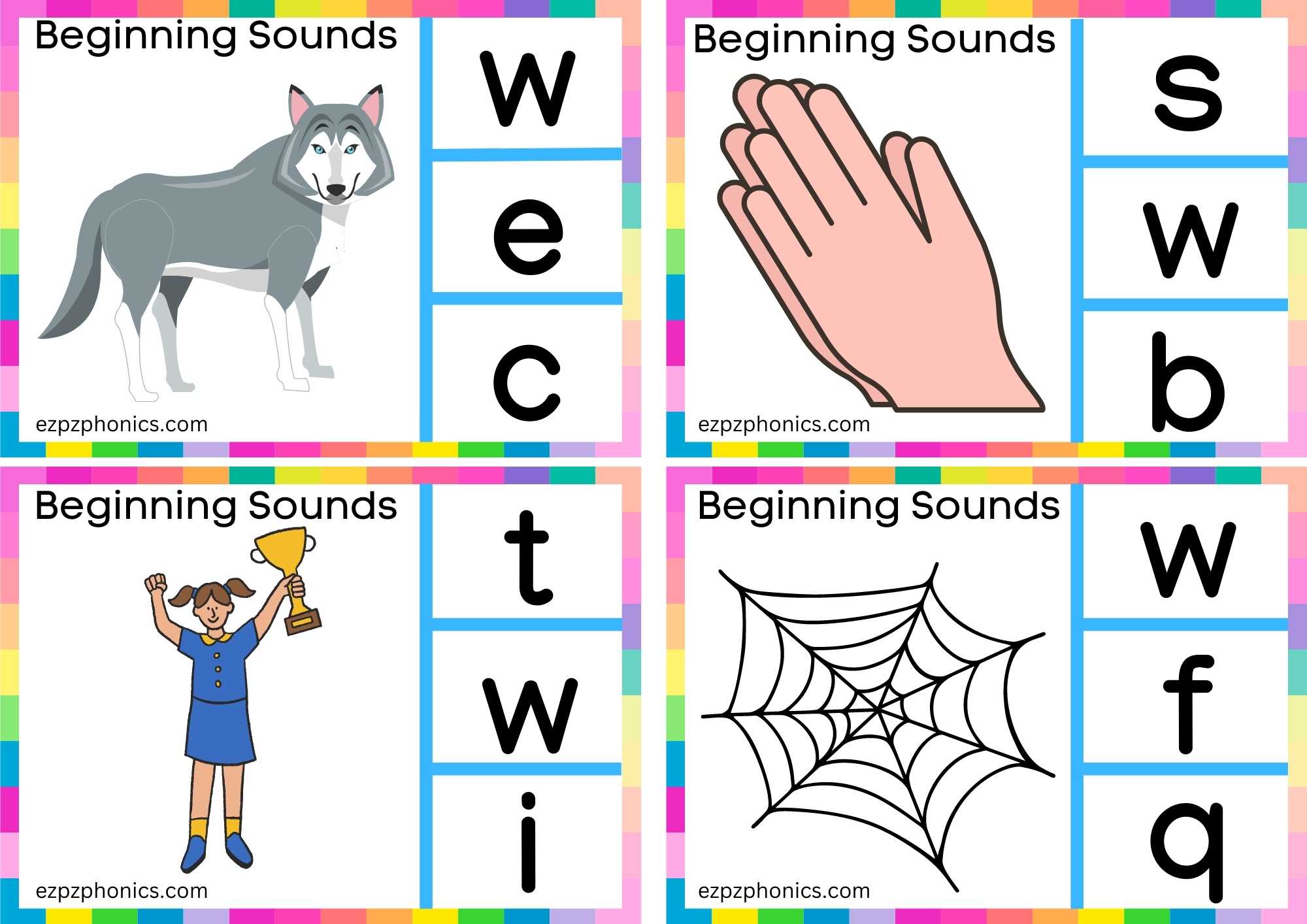 3 W Beginning Sound Clip Cards